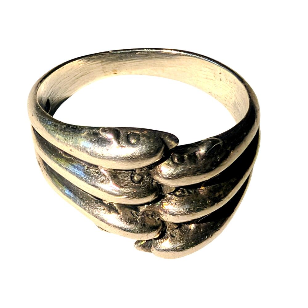 925 Sterling Silver Six Dolphin Ring Size 6.5 - Picture 5 of 5